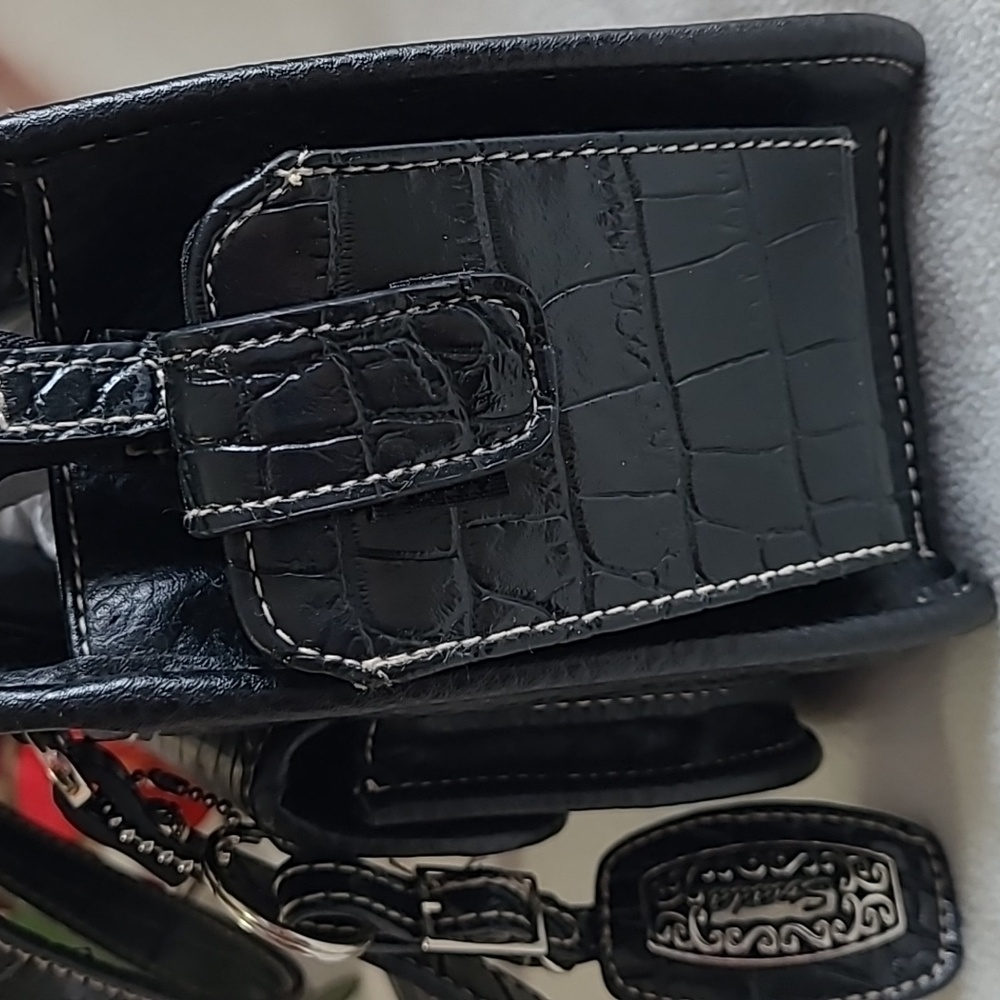 Vintage Strada purse bag black reptile silvertone Detail multiple pockets - Picture 6 of 9